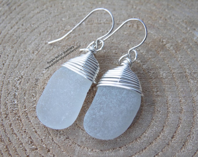 White Cornish Sea Glass Earrings