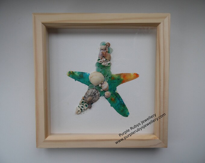 Turquoise Orange Tie-Dye Cornish Starfish Sea Glass, Sea Shell Picture