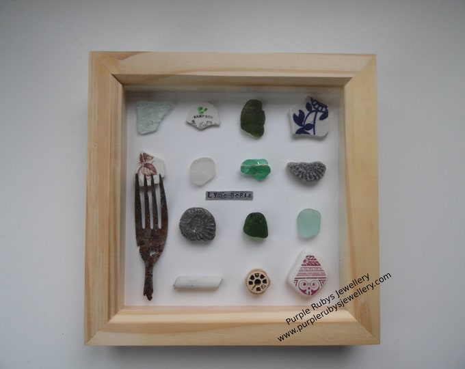 Colours of Lyme Regis Sea Glass, Sea Pottery & Fossil Picture