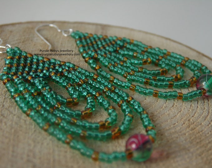 Jade & Topaz Watermelon Beaded Teardrop Earrings