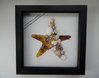 Yellow Purple Tie-Dye Cornish Starfish Sea Glass, Sea Shell Picture