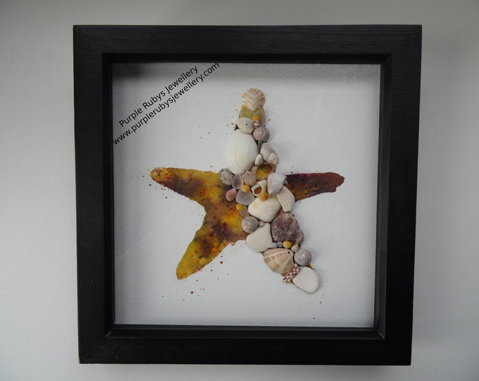 Yellow Purple Tie-Dye Cornish Starfish Sea Glass, Sea Shell Picture