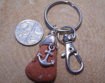 Terracotta Sea Pottery with Anchor Charm Key Ring