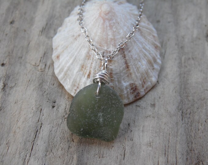 Dainty Olive Green Marazion Sea Glass Necklace
