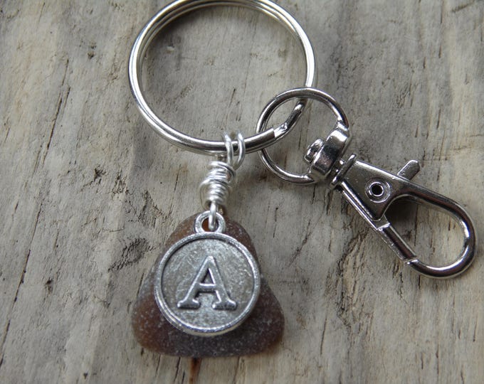 Initial 'A' Amber Cornish Sea Glass ~ Key Ring ~ Bag Charm
