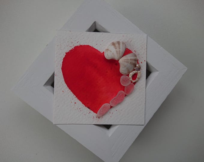 Red Tie-Dye Heart Cornish Sea Glass Picture