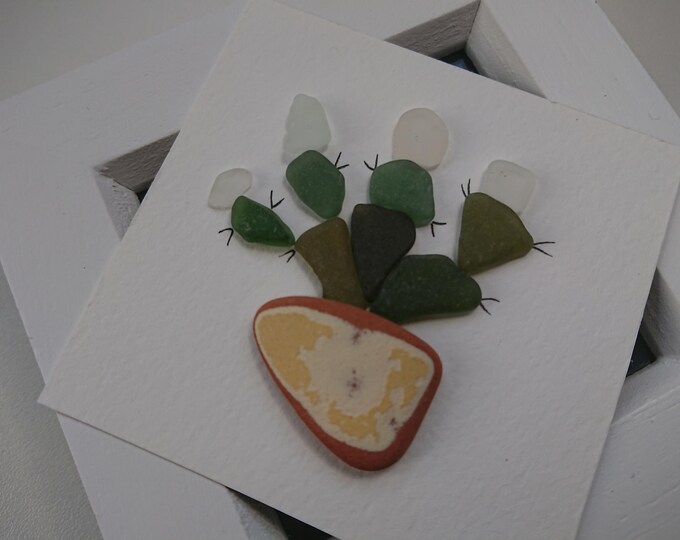 Cornish Sea Glass Cacti Cactus Yellow Beach Pottery Vase Picture