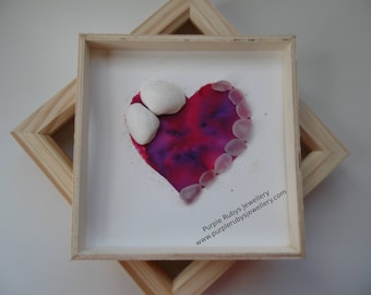 Purple & Red Tie-Dye Heart of Cornwall Sea Glass, Sea Shell Picture