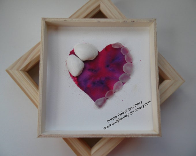 Purple & Red Tie-Dye Heart of Cornwall Sea Glass, Sea Shell Picture