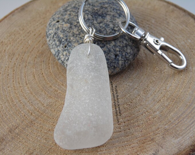 White Chunky Sea Glass ~ Bag Charm ~ Key Ring