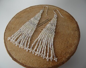 Silver & White Fringe Statement Earrings