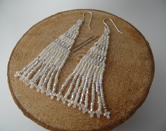 Silver & White Fringe Statement Earrings