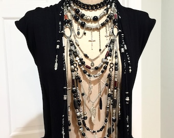 Conjunto de collares góticos gruesos, joyería religiosa bohemia, cruz con alas de ángel, estilo pirata moderno hecho a mano.