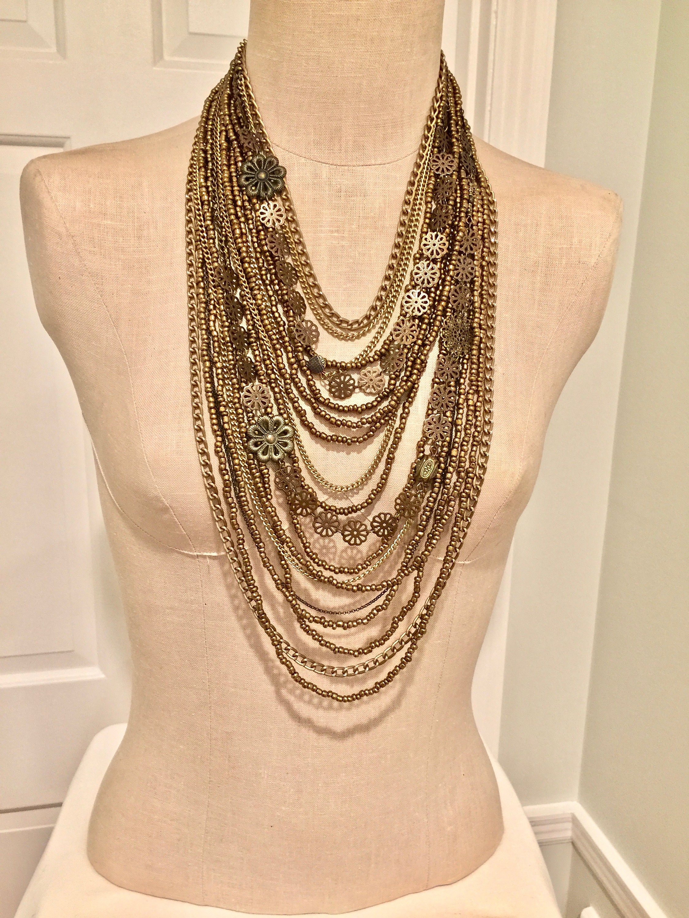 Bronze Color Necklace With Multiple Layers of Strands. Long Etsy