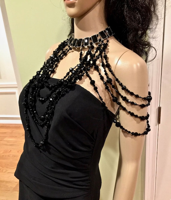 Black Chunky Shoulder Necklace Trendy Victorian Mourning Jewelry Handmade Gothic Bride Necklace Czech Crystals Bohemian Wedding Jewelry Etsy Canada