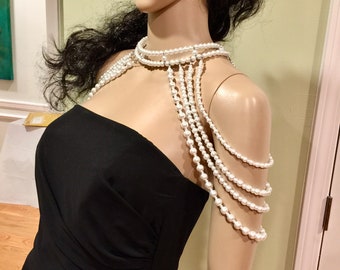 Stijlvolle bruidsglas parel sieraden, chocker schouder ketting, grote gatsby schouder kettingen, luxe choker ketting, parel arm kettingen
