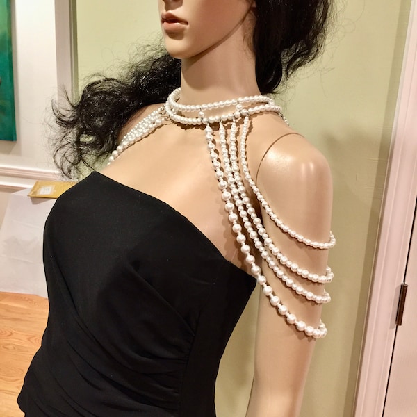 Classy Bridal Glass Pearl Jewelry, Chocker Shoulder Necklace, Great Gatsby Shoulder Chains, Luxurious Choker Necklace, Pearl Arm Chains