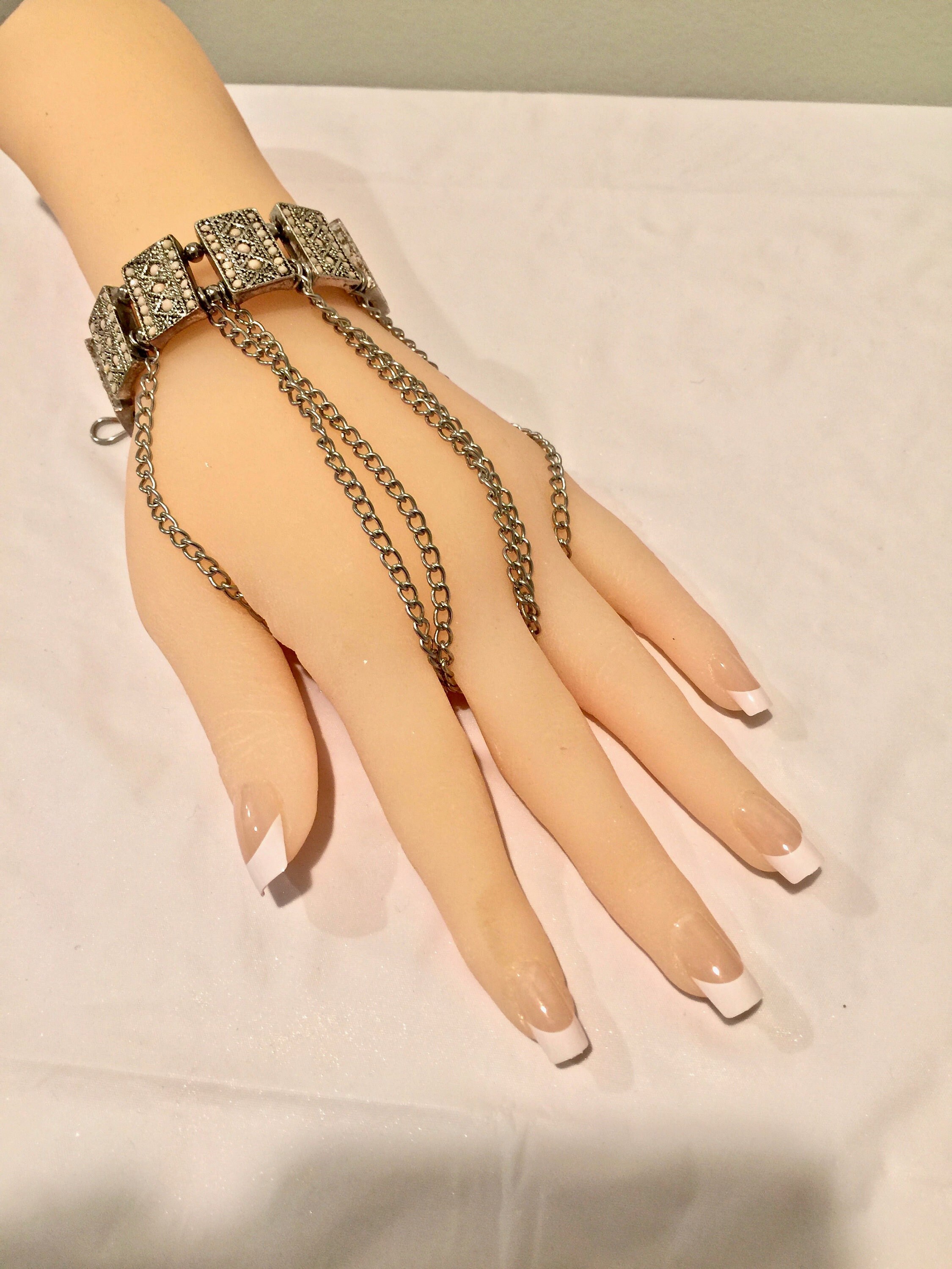 Bracelet Ring Connected | Metal Finger Bracelet | Bracelet Ring Chain -  Charm Pearl - Aliexpress