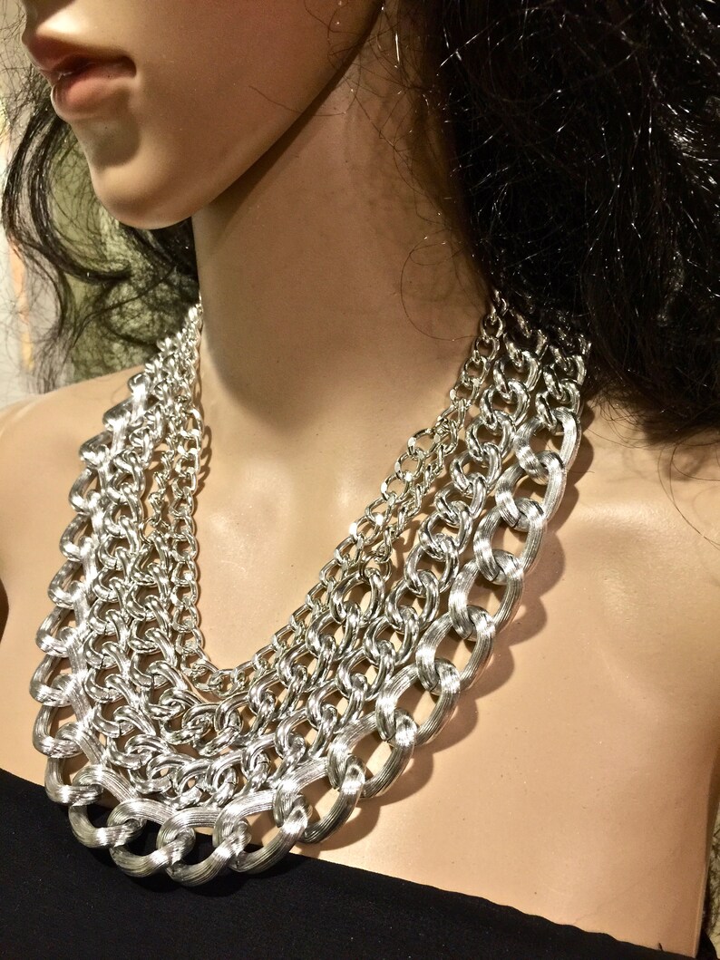 Silver Color Trendy Necklace. Multiple Layers Modern Necklace. Etsy