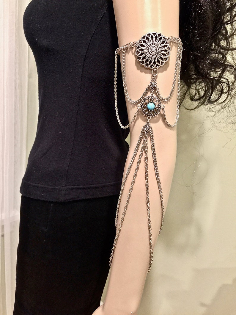 Body Jewelry Armlet Arm Chain Armband Upper Arm Bracelet Silver Color Armlet Arm Band Silver Metal Arm Chains
