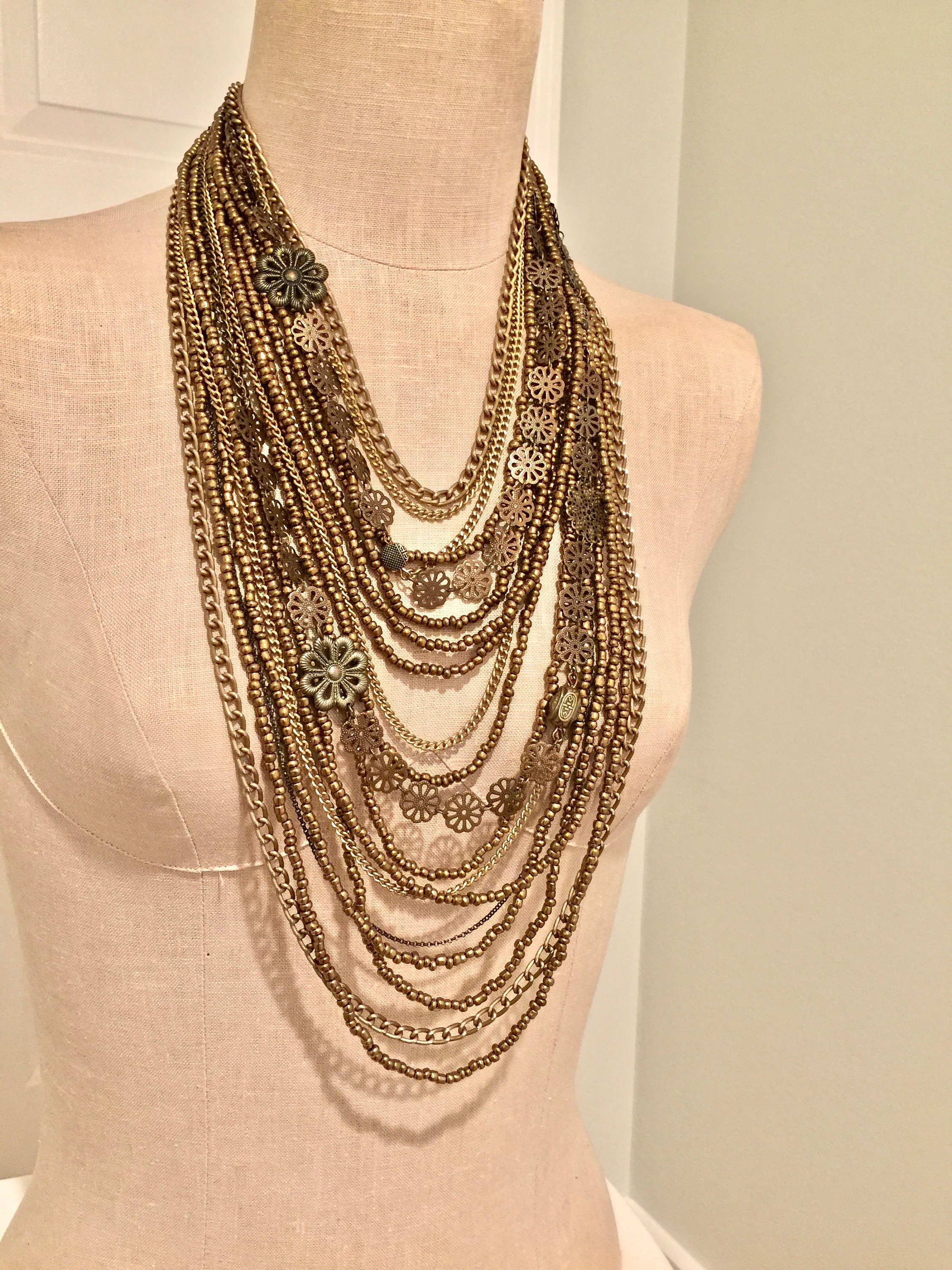 Bronze Color Necklace With Multiple Layers of Strands. Long Etsy