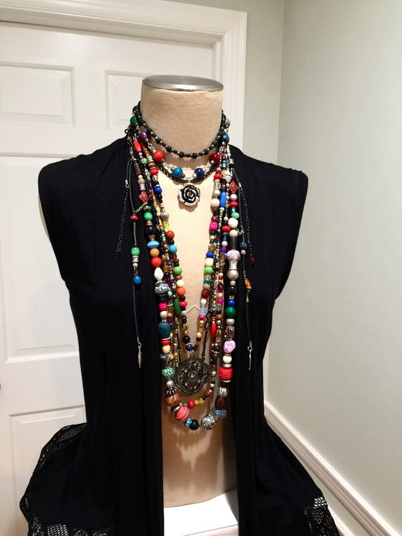 Set of Two Necklaces, Modern Long Chunky Handmade Boho Hippie