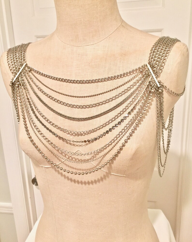 Silver Color Shoulder Chains. Draped Shoulder Necklace. Etsy