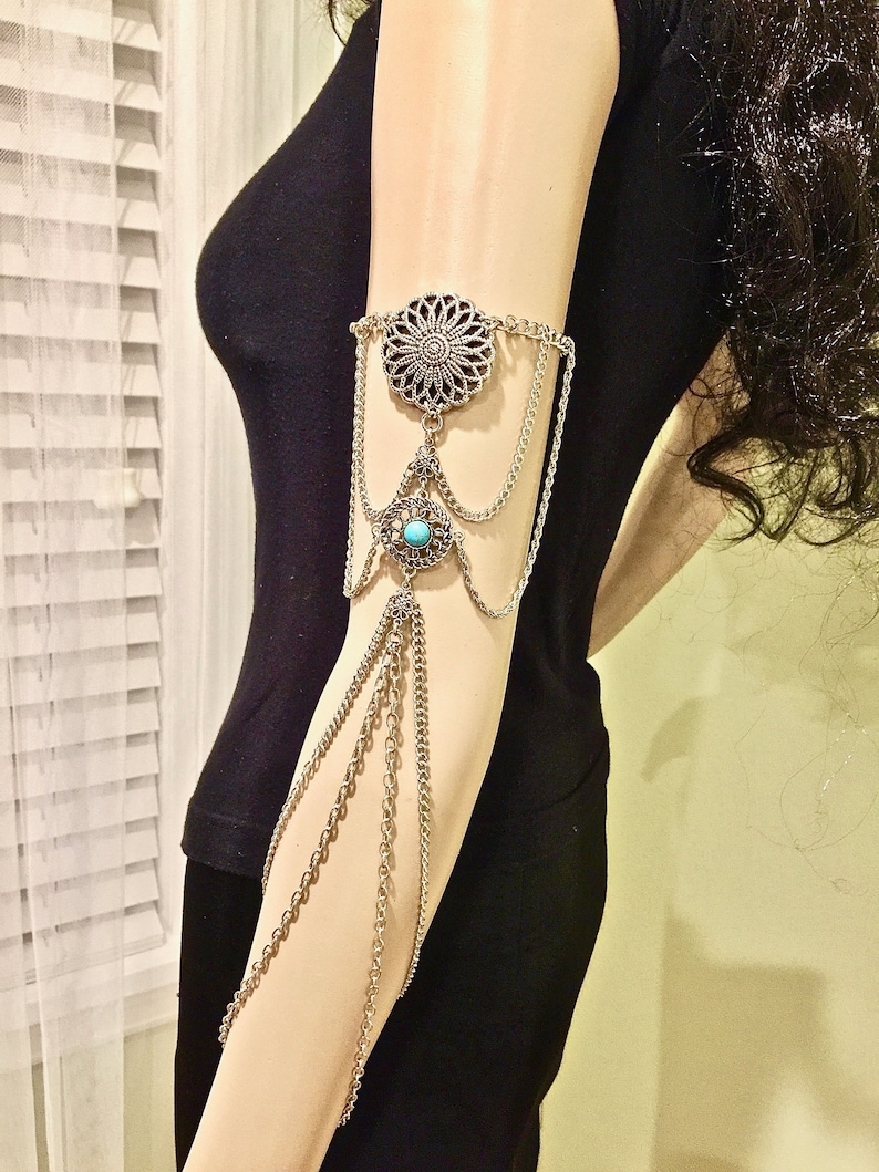 Body Jewelry Armlet Arm Chain Armband Upper Arm Bracelet Silver Color Armlet Arm Band Silver Metal Arm Chains
