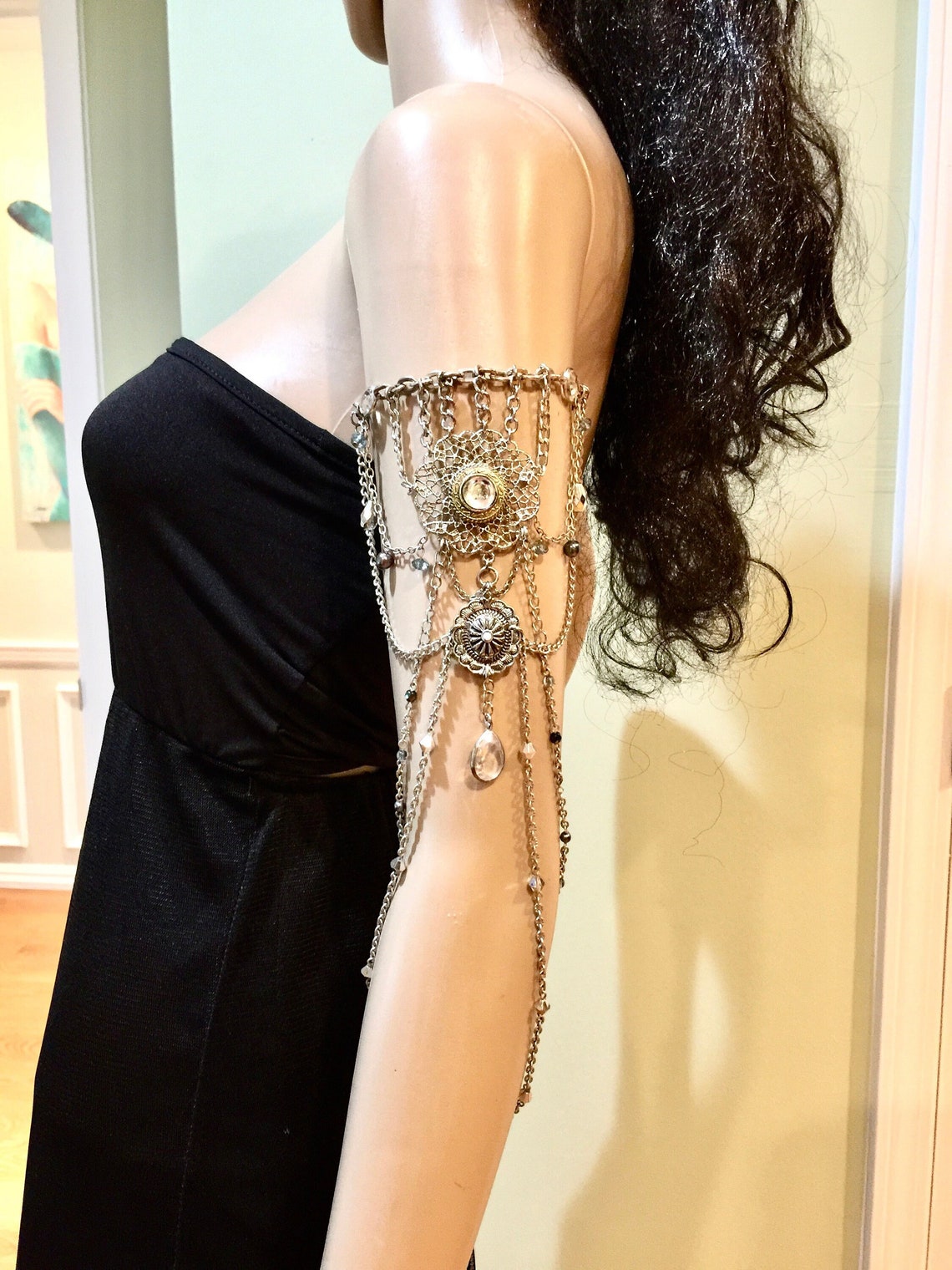 Silver Metal Upper Arm Bracelet Handmade Armband Draped Boho Etsy