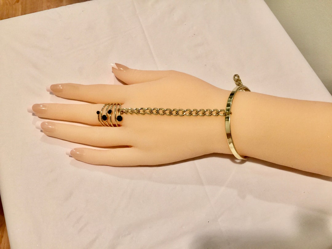 Accessory Rings Chain Cuff Chain & Link, Gold Tone Hand Accessory, Ring Bracelet, Chain Ring ...
