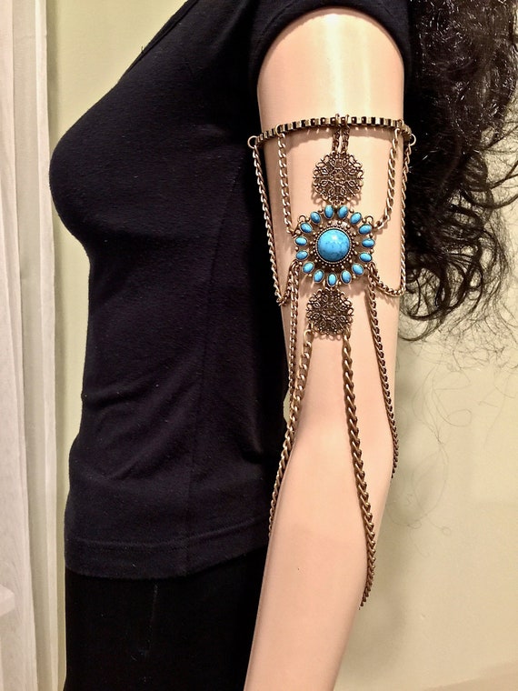 Turquoise Arm Tassels Chain Upper Cuff Armband Armlet Bracelet UK 