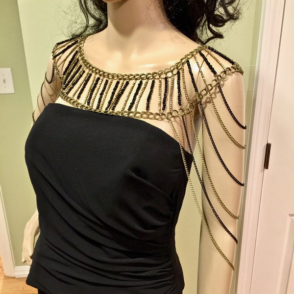 Black & Bronze Shoulder Jewelry. Handmade Draped Shoulder Necklace. Shoulder Chains. Body Jewelry. Modern Shoulder Jewelry. Trendy Necklace