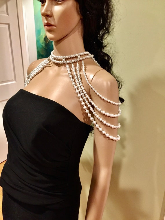 Classy Bridal Glass Pearl Jewelry, Chocker Shoulder Necklace