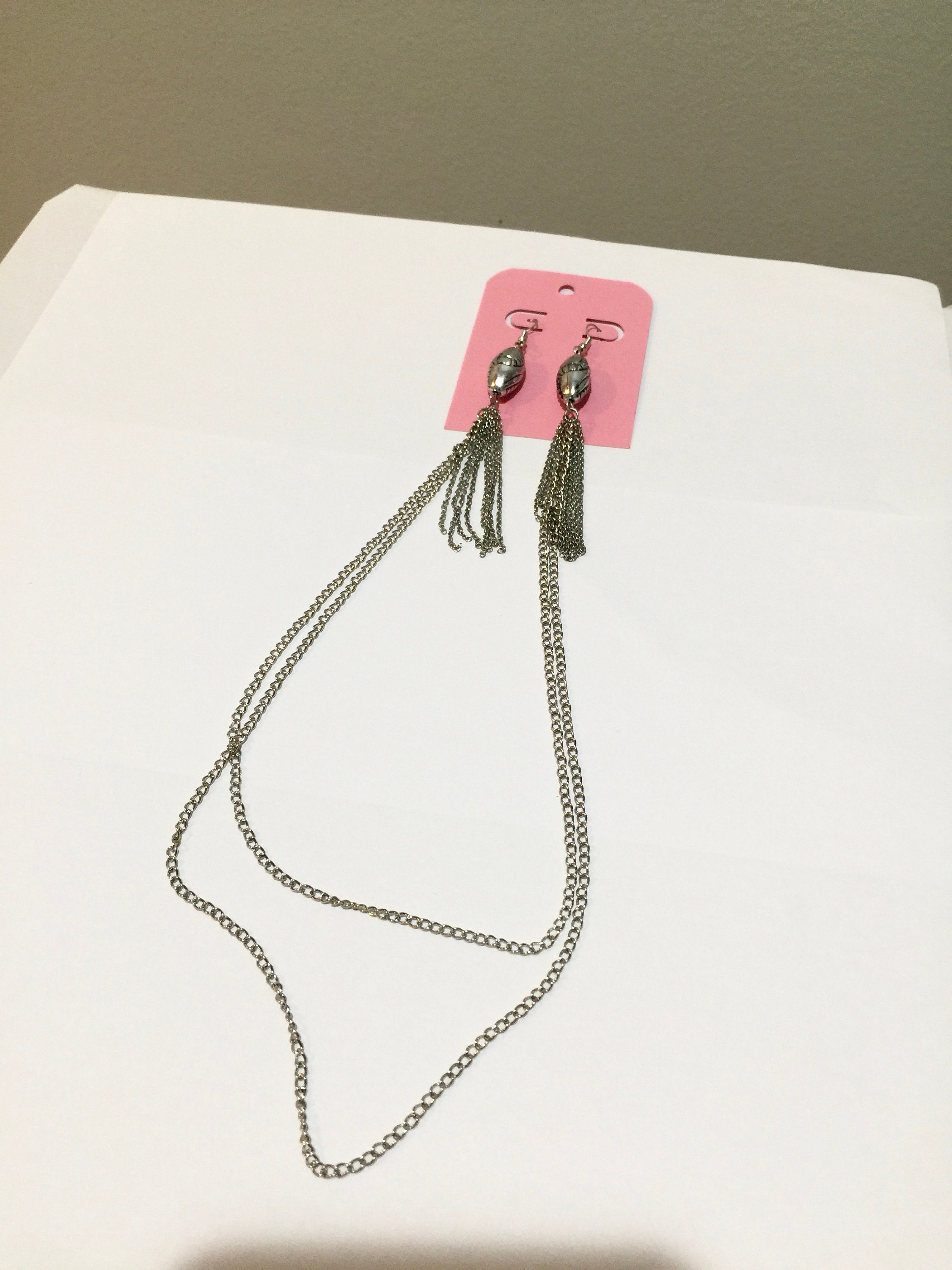 Lightweight Silver Tone Earlace, Earrings Chain Necklace Lightweight Silver Tone Earlace, Earrings Chain Necklace