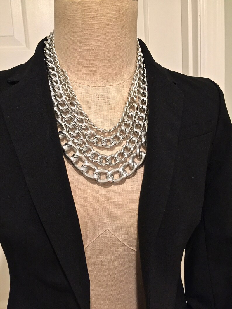 Silver Color Trendy Necklace. Multiple Layers Modern Necklace. Etsy
