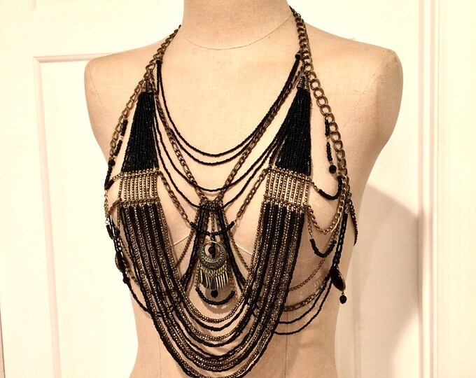 Multi Layered Bohemian Necklace, Chunky Shoulder Necklace, Handmade