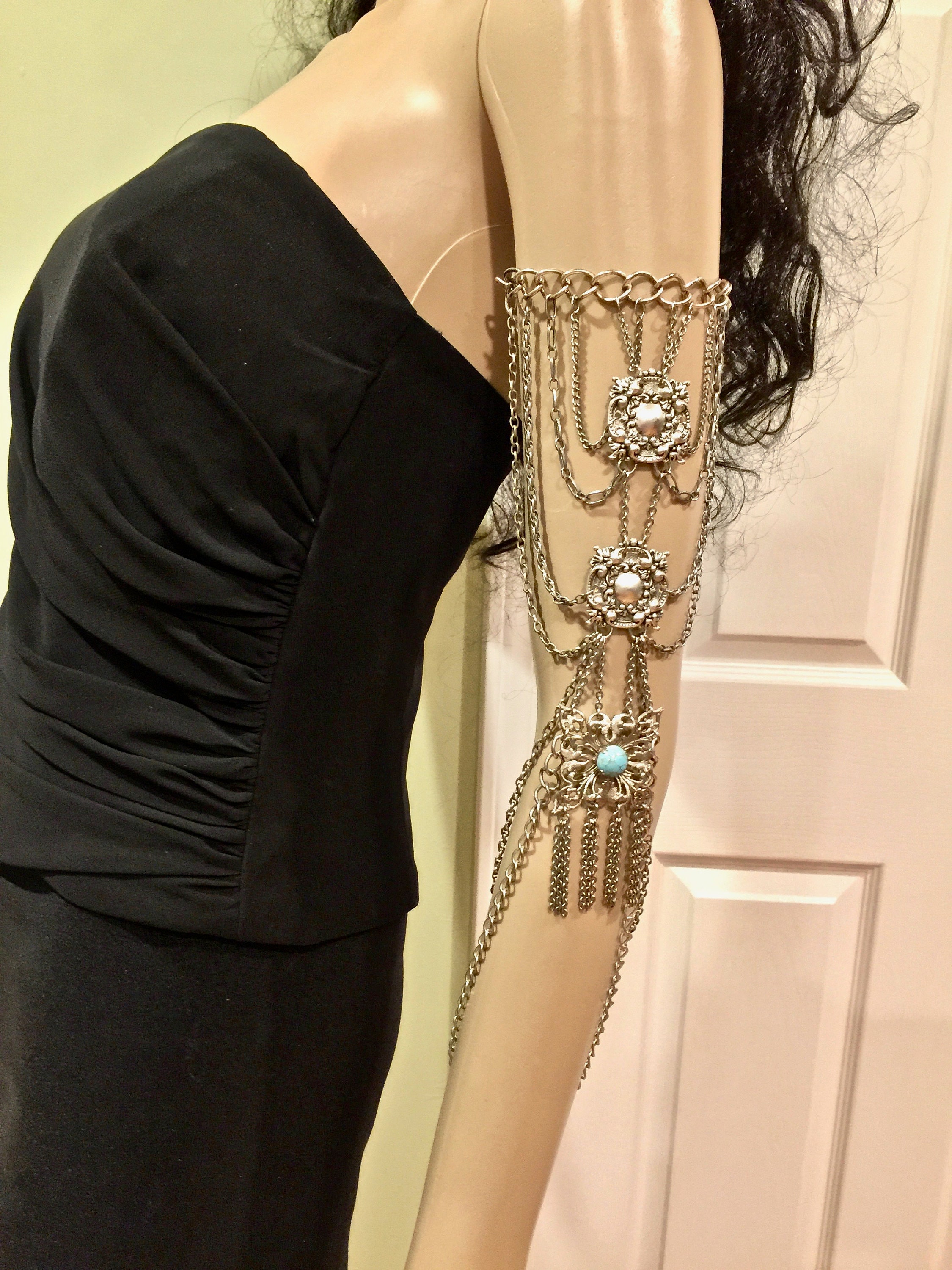Silver Tone Draped Upper Arm Bracelet, Handmade Armband, Unisex Arm ...