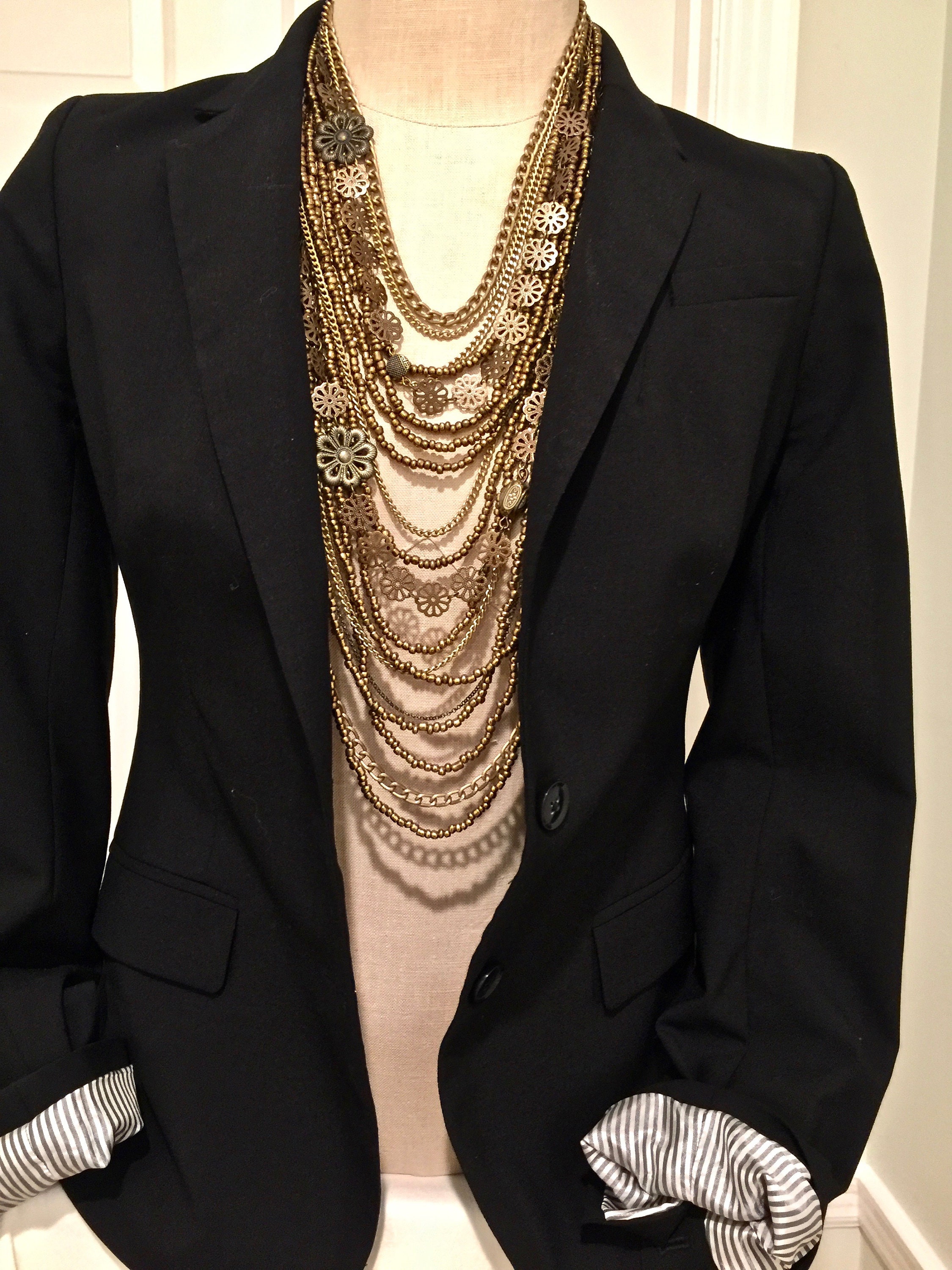 Bronze Color Necklace With Multiple Layers of Strands. Long Etsy