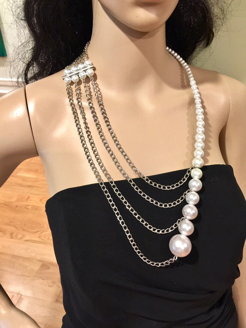 Vintage 8mm White Pearl Necklace, 20, Box Clasp, signed Japan, 1950's