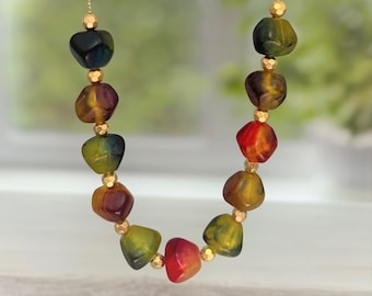 Long colorful beaded necklace, Chunky geometric acrylic modern necklace