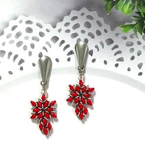 Red and silver dangle earrings, Statement red earrings for women, Valentine&#39;s Day gift idea, Handmade earring, Beaded earrings, Red jewelry