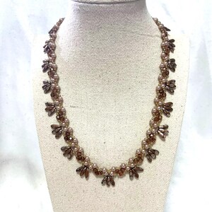 Brown and beige statement necklace, Elegant and delicate pearl necklace, Feminine and impressive brown necklace for women, Holiday gift idea