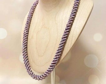 Handmade purple spiral rope necklace, Unique and fashionable lavender necklace