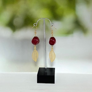 Red earrings for women, Red dangle earrings, Dangle gold red earrings, Red fashion earrings, Long red modern earrings