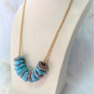 Modern blue necklace, Blue statement necklace, Chunky blue necklace for women, Light blue bib necklace, Blue and red statement necklace