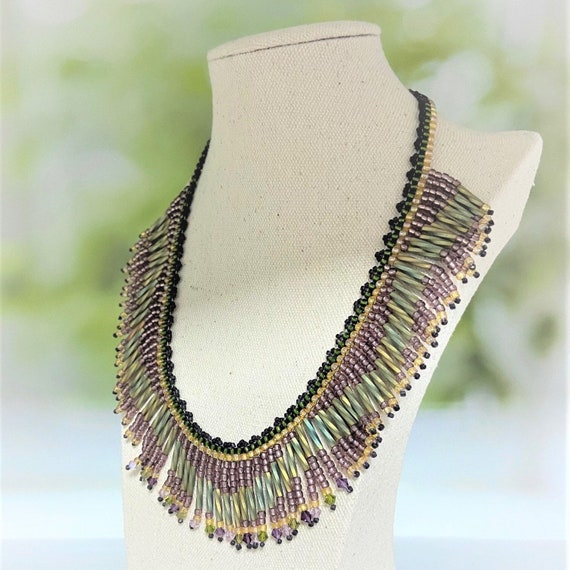 Fringe Necklace Colorful Beaded Necklace Statement Fringe Etsy UK
