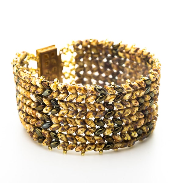 Brown beaded cuff bracelet, A statement, elegant, bronze handmade bracelet