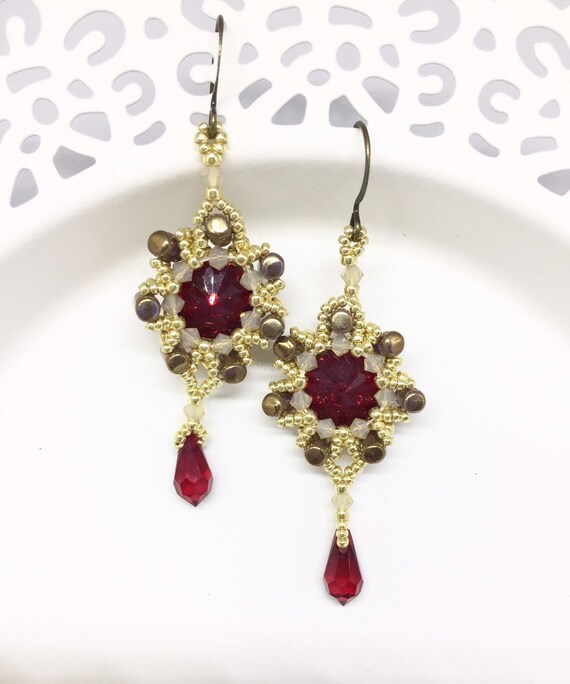 Red and Gold Chandelier Earrings