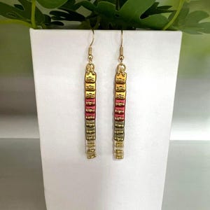 Long modern statement earrings, Colorful lightweight stylish earrings for day or night, Dangle earrings with geometric beaded, Gift for mom.
