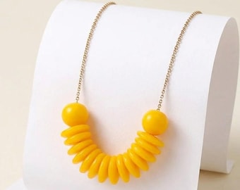 Chunky yellow acrylic handmade necklace, Bold geometric modern necklace